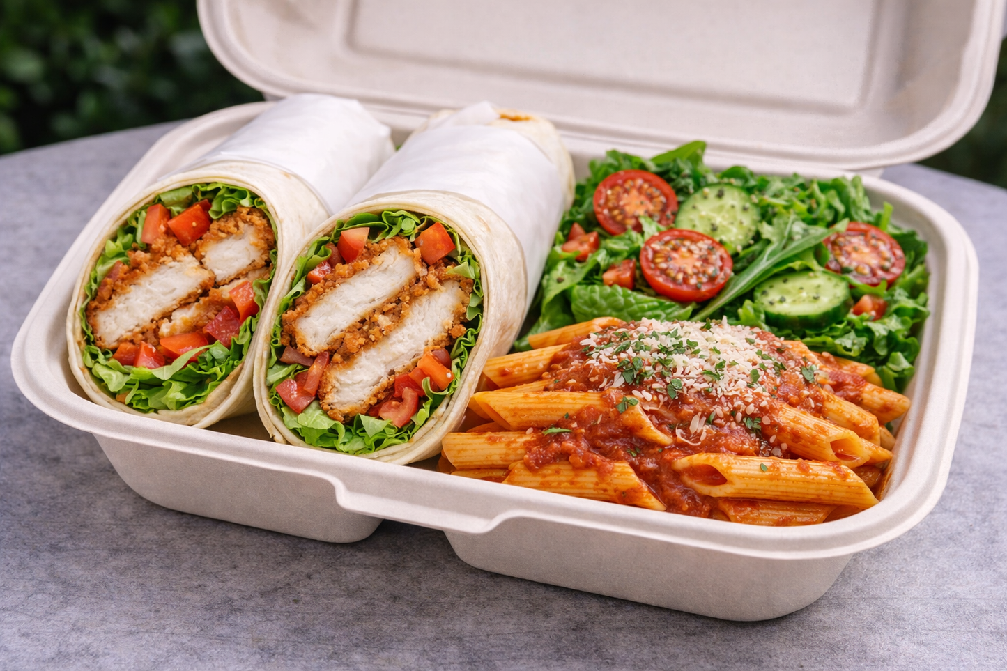 Chicken Schnitzel Wrap and Pasta Meal Box